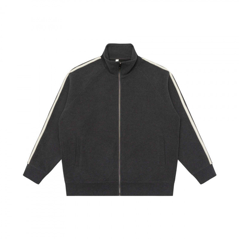 Unisex Oversize Teddy fleece Zipped jacket with stand-up collar and contrast stripes Mune Fashion