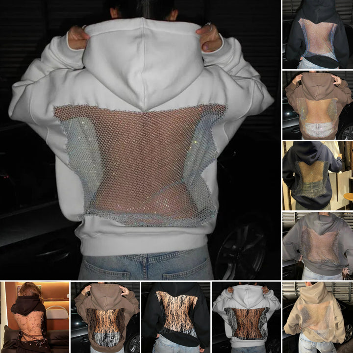 Women's hoodie with glittering mesh back application Mune Fashion