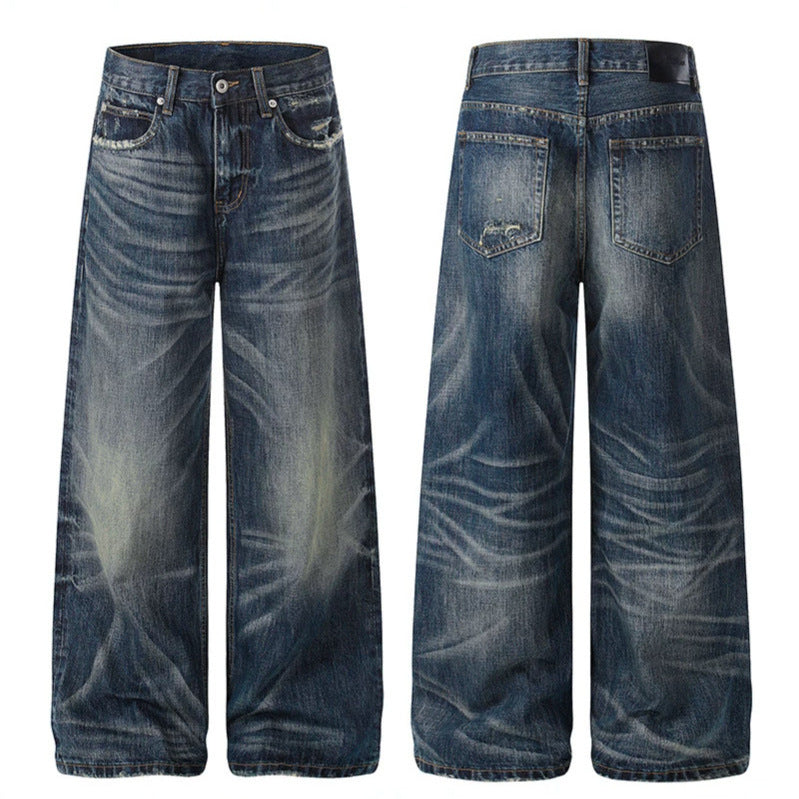 Women's Wide High-Waist Jeans Culottes with Vintage Wash and Used Effect Mune Fashion