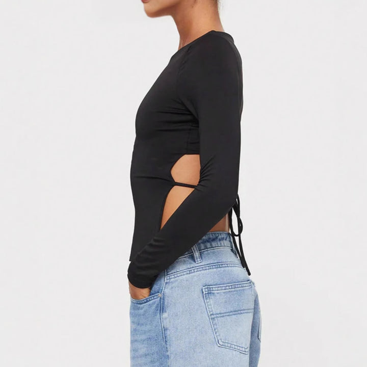 Women's short wrap crop top with back lacing and long sleeves Mune Fashion
