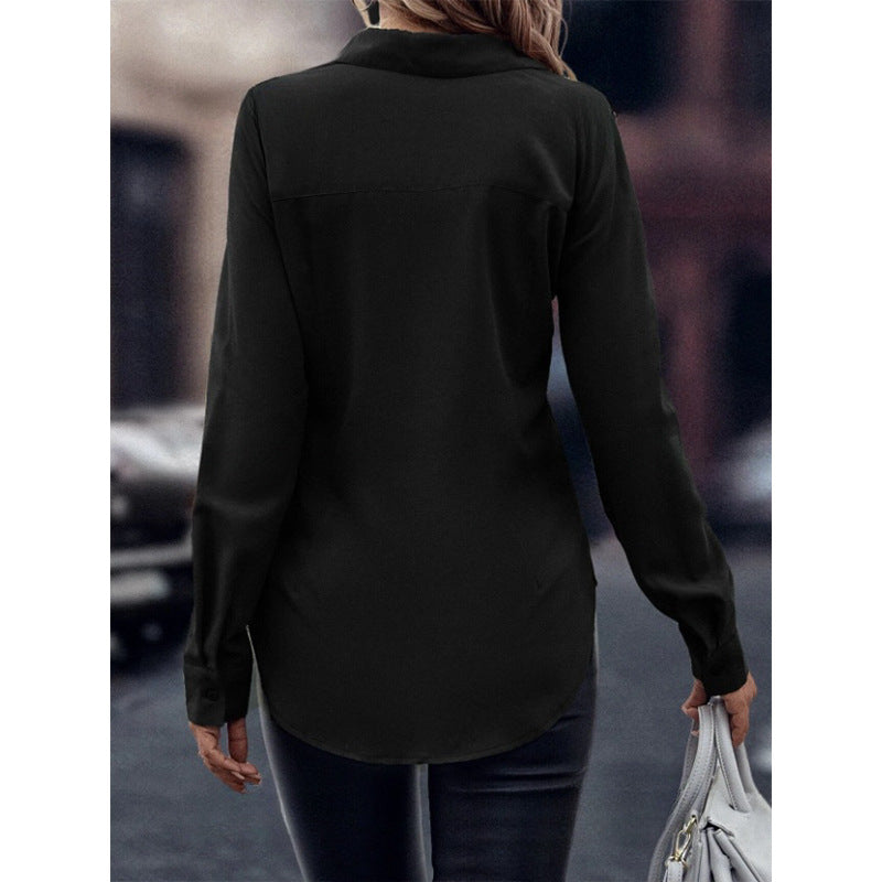 Ladies elegant satin blouse with classic collar and timeless cut Mune Fashion