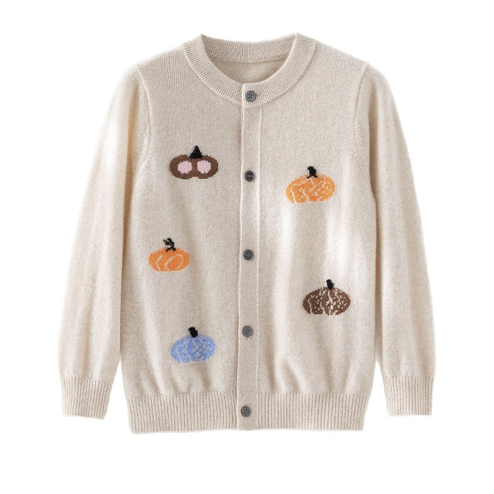Women's cardigan with intarsia pumpkin motifs, round neckline and button placket Mune Fashion