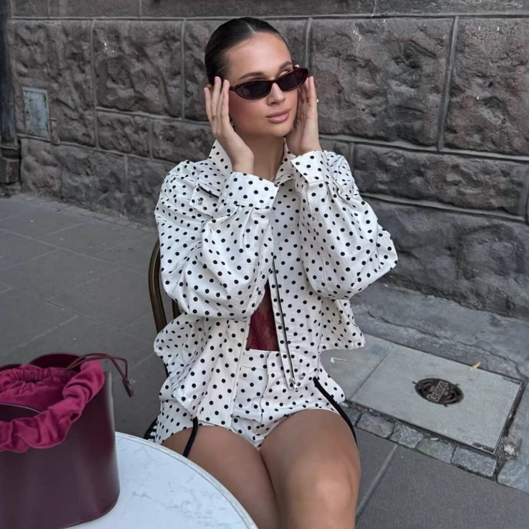 Women's wide High-Waist flared trousers with polka dot print and elastic waistband Mune Fashion