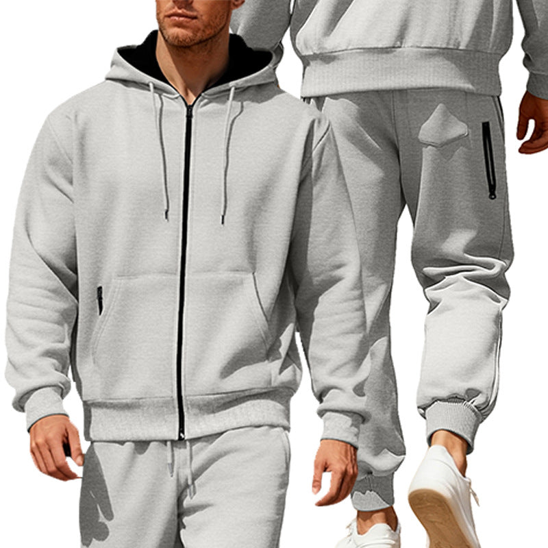 Men's hooded sweatshirt set with full zipper, kangaroo pocket, and tapered joggers with zip pockets Mune Fashion