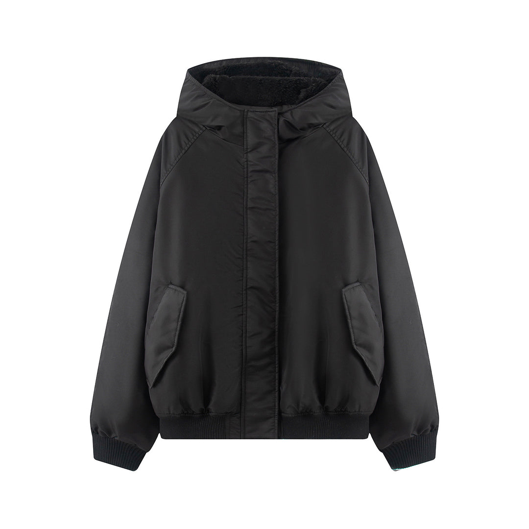 Women's non-padded hooded jacket with teddy lining, concealed zipper and ribbed cuffs Mune Fashion