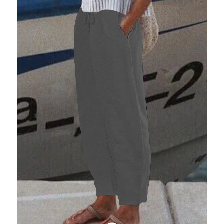 Women's Ankle Harem Pants with drawstring, side pockets, and elastic ankle cuff Mune Fashion