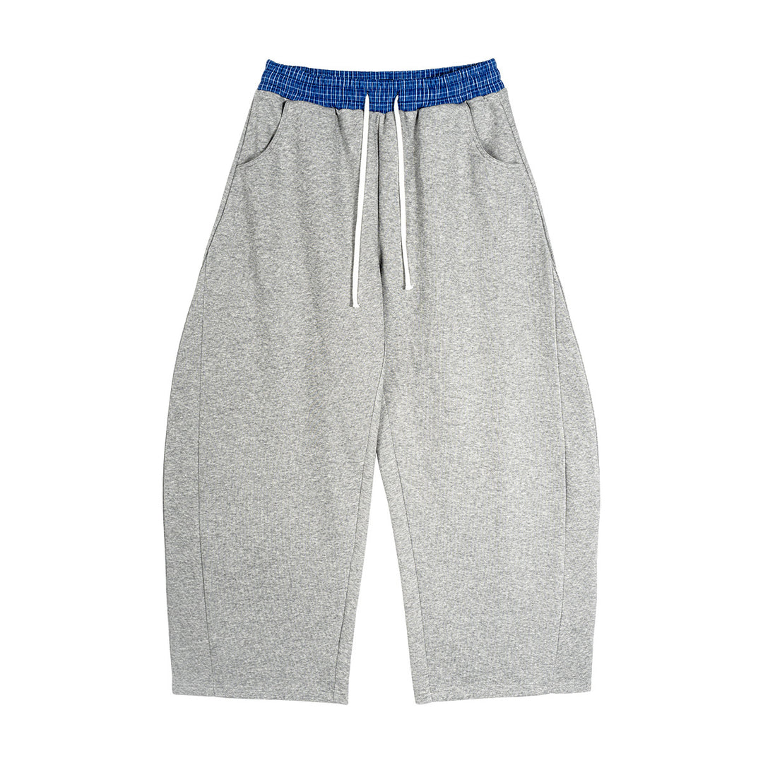 Women's Loose Cropped Sweatpants with Drop Crotch, Drawstring and Contrasting Waistband Mune Fashion