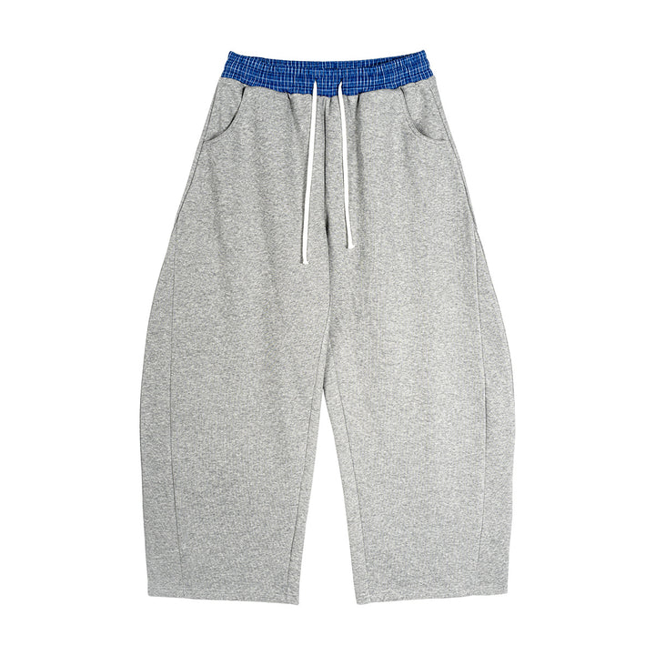 Women's Loose Cropped Sweatpants with Drop Crotch, Drawstring and Contrasting Waistband Mune Fashion