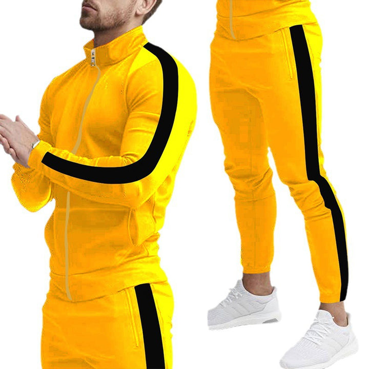 Men's retro striped zip training set with stand-up collar and tapered jogging pants Mune Fashion