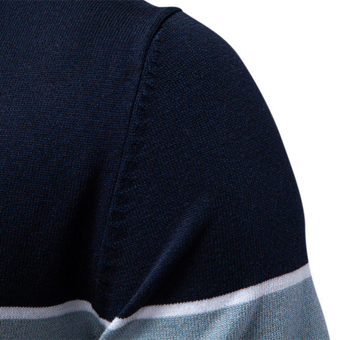 Men's modern short sleeve polo shirt made of fine knit with open lapel collar and horizontal contrast yoke Mune Fashion
