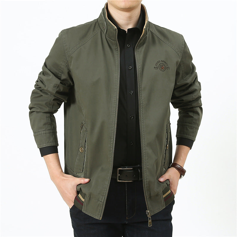 Men's lightweight canvas transitional jacket with stand-up collar, zipper, and ribbed hem Mune Fashion
