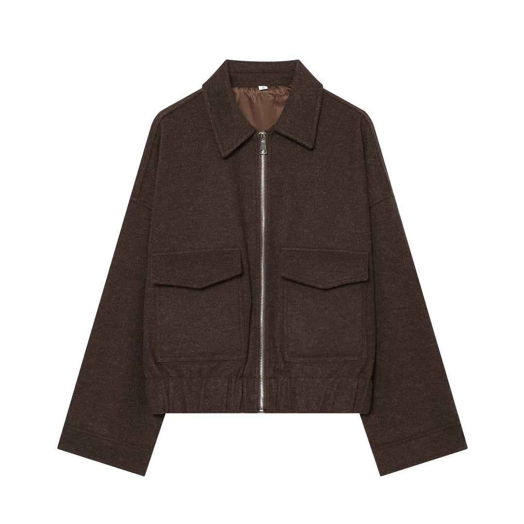 Ladies short jacket made of wool blend with zipper, flap pockets and elastic hem Mune Fashion