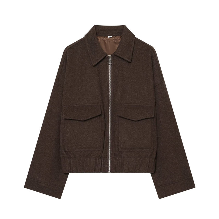 Ladies short jacket made of wool blend with zipper, flap pockets and elastic hem Mune Fashion