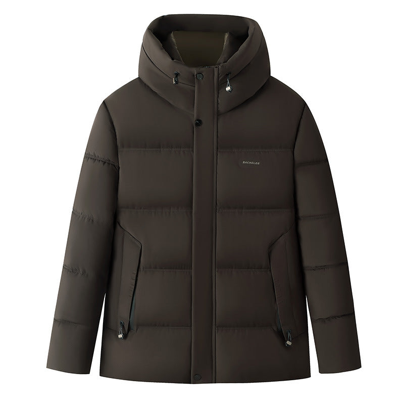 Men's short quilted jacket with high stand-up collar, hood & hidden zipper Mune Fashion