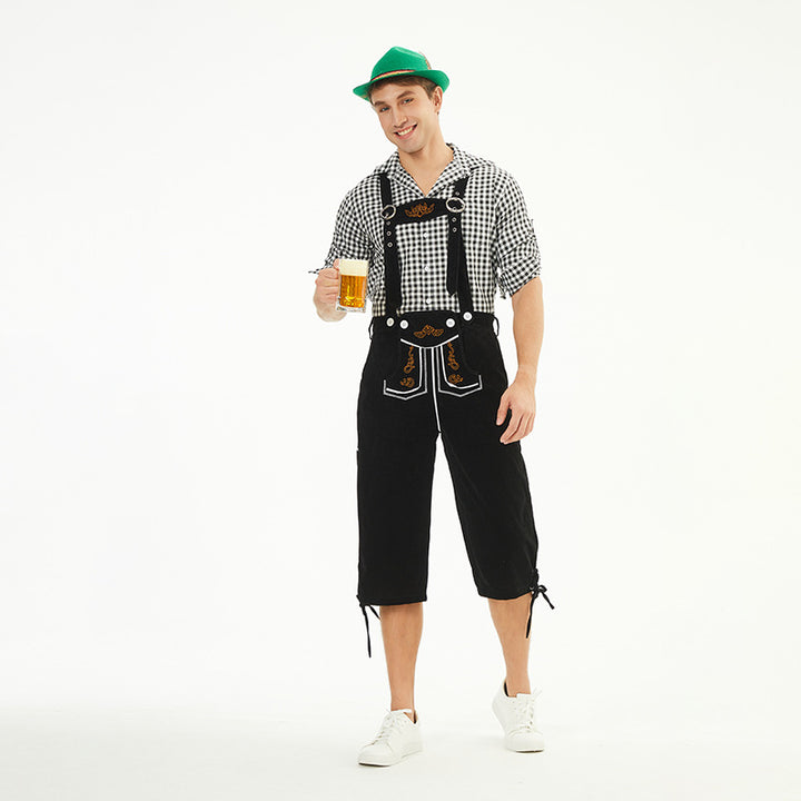Men's knee-length traditional dungarees with adjustable straps and decorative embroidery Mune Fashion