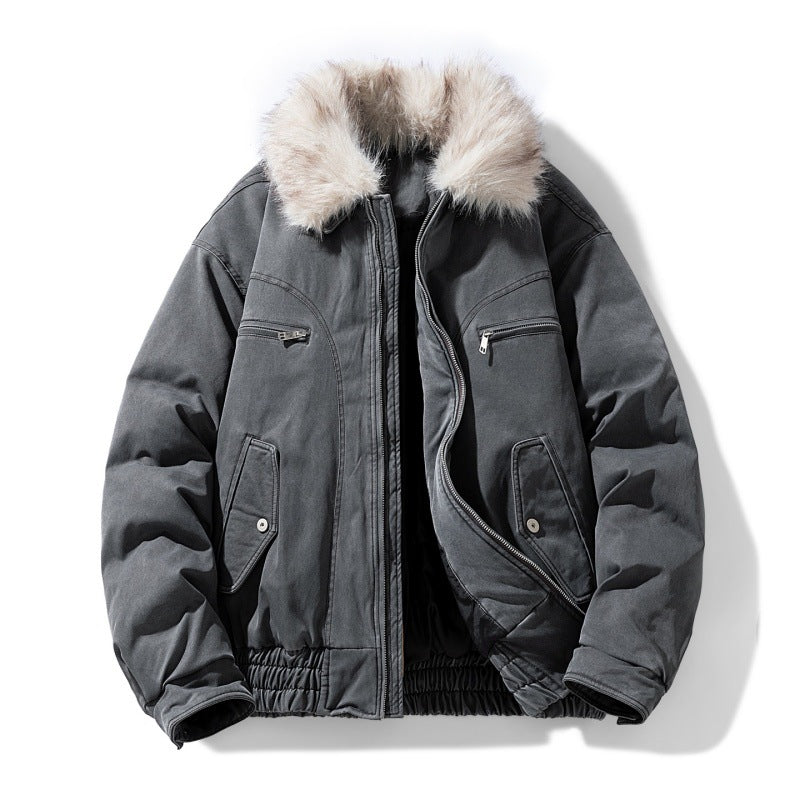Men's padded bomber jacket with removable faux fur collar Mune Fashion