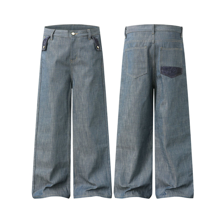 Women's high-waisted wide jeans pants with decorative flap pockets and straight leg Mune Fashion