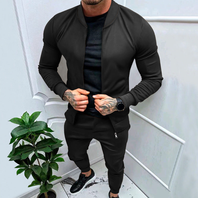 Men's sporty leisure training suit with tailored bomber jacket and tapered jogging pants made of elastic cotton blend Mune Fashion