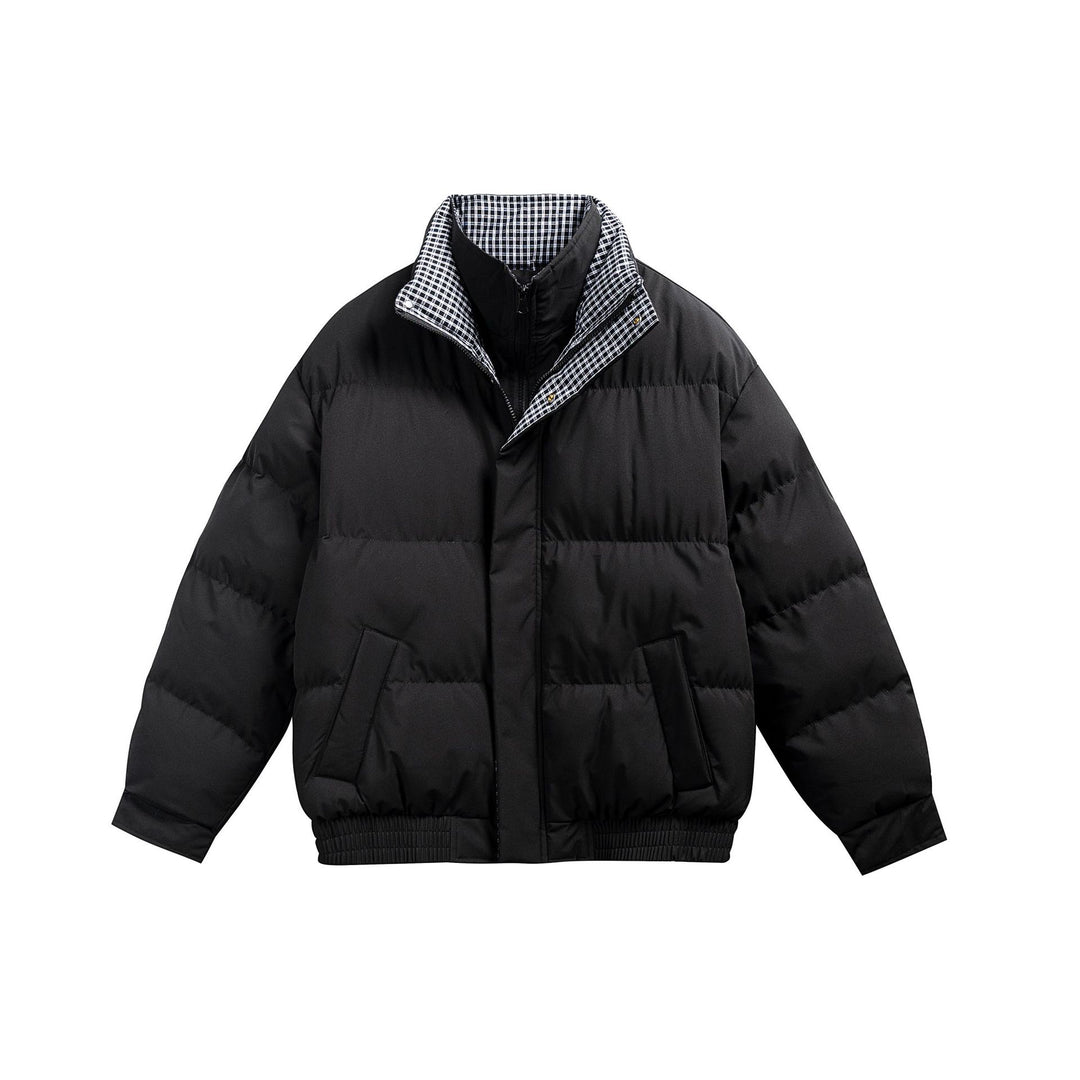 Men's Quilted Bomber Jacket with Checkered Inner Collar and Elastic Hem Mune Fashion