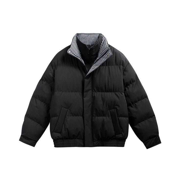 Men's Quilted Bomber Jacket with Checkered Inner Collar and Elastic Hem Mune Fashion