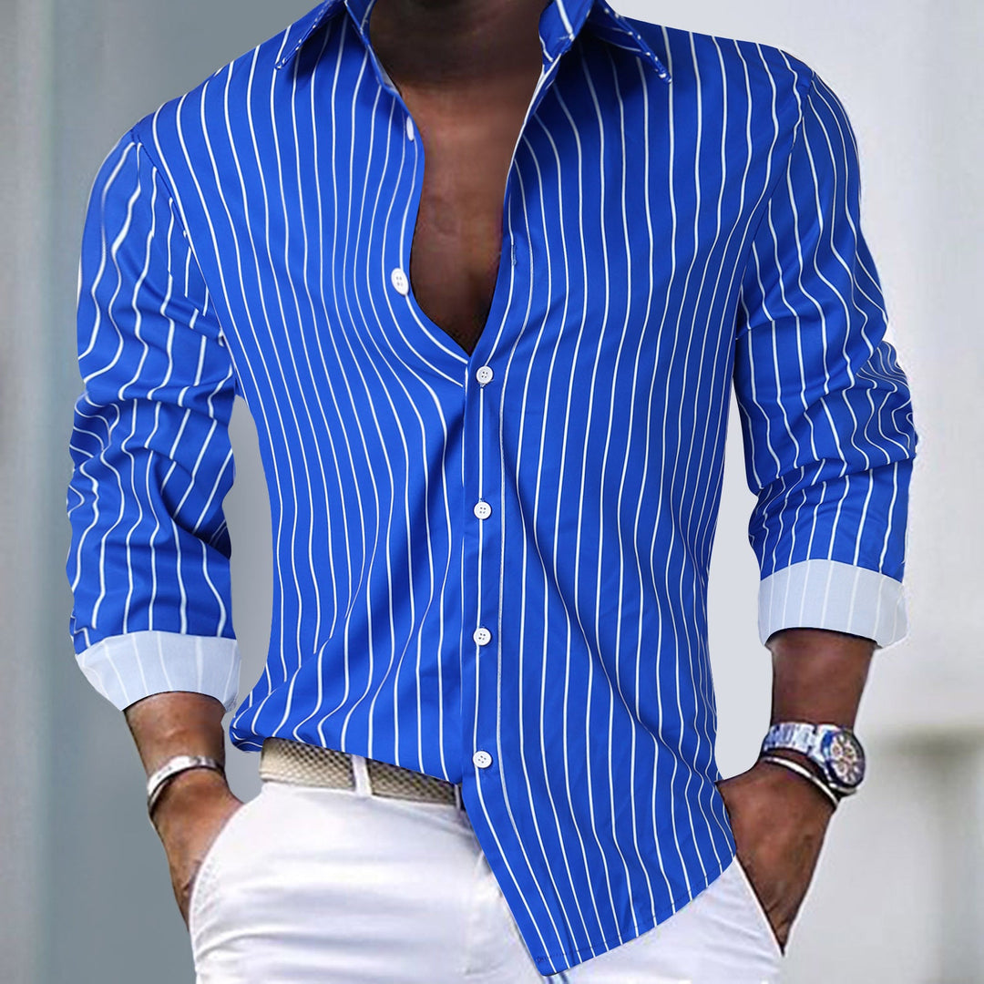 Men's Slim-Fit Shirt with Modern Stripe Pattern Mune Fashion