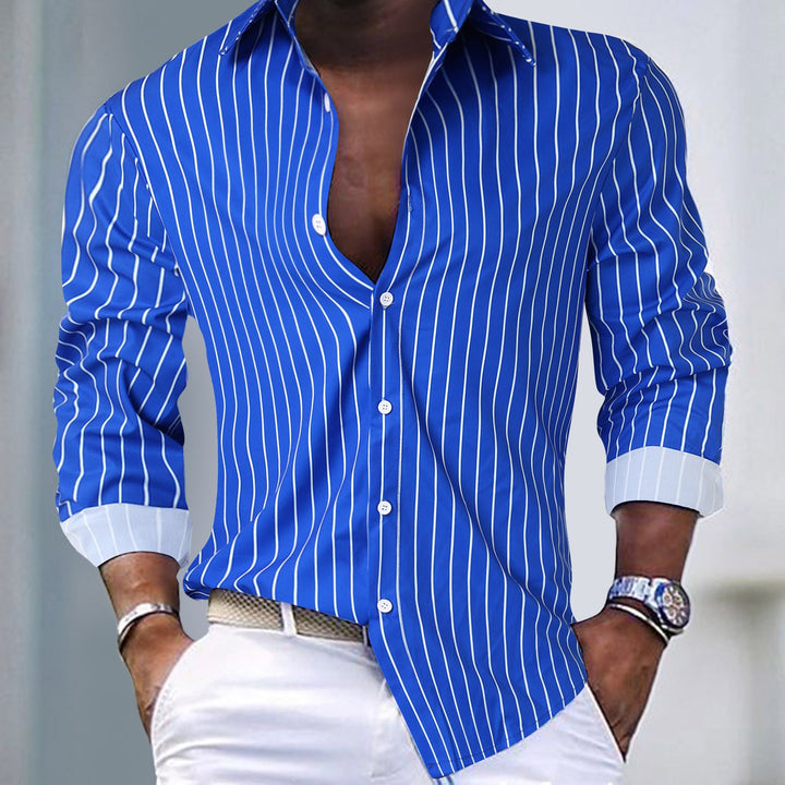 Men's Slim-Fit Shirt with Modern Stripe Pattern Mune Fashion