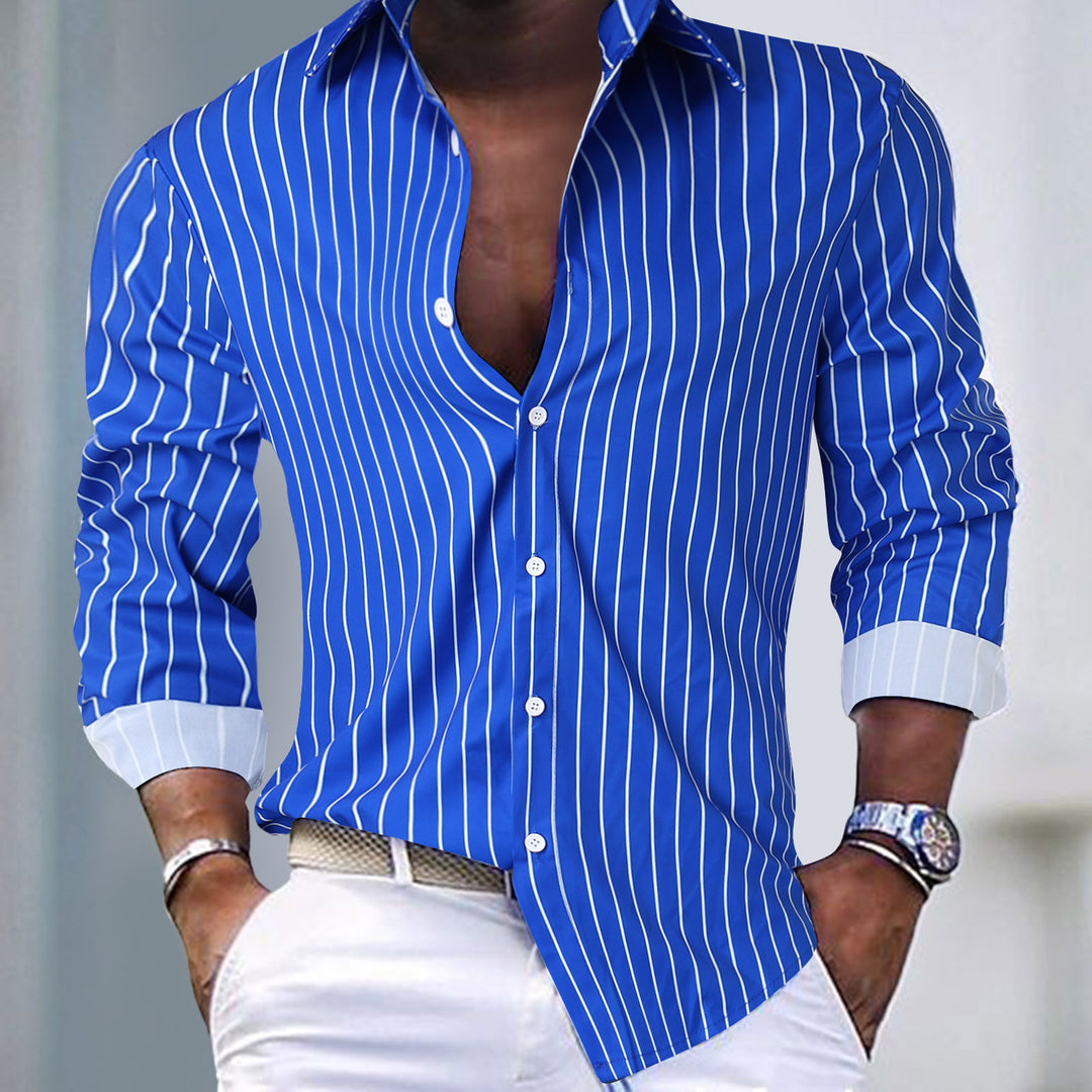 Men's Striped Business Shirt with Kent Collar, Contrast Cuffs and Tailored Fit Mune Fashion
