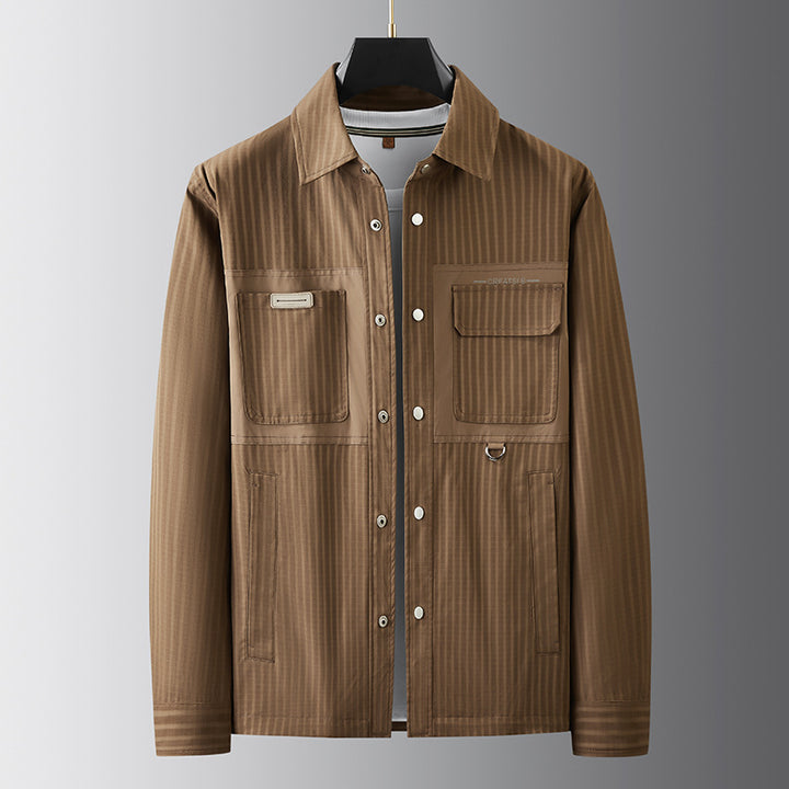 Men's utility transitional jacket in overshirt style with patch pockets and pinstripe texture Mune Fashion