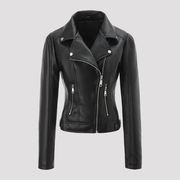 Women short fitted biker jacket made of Nappa leather with asymmetrical zipper Mune Fashion