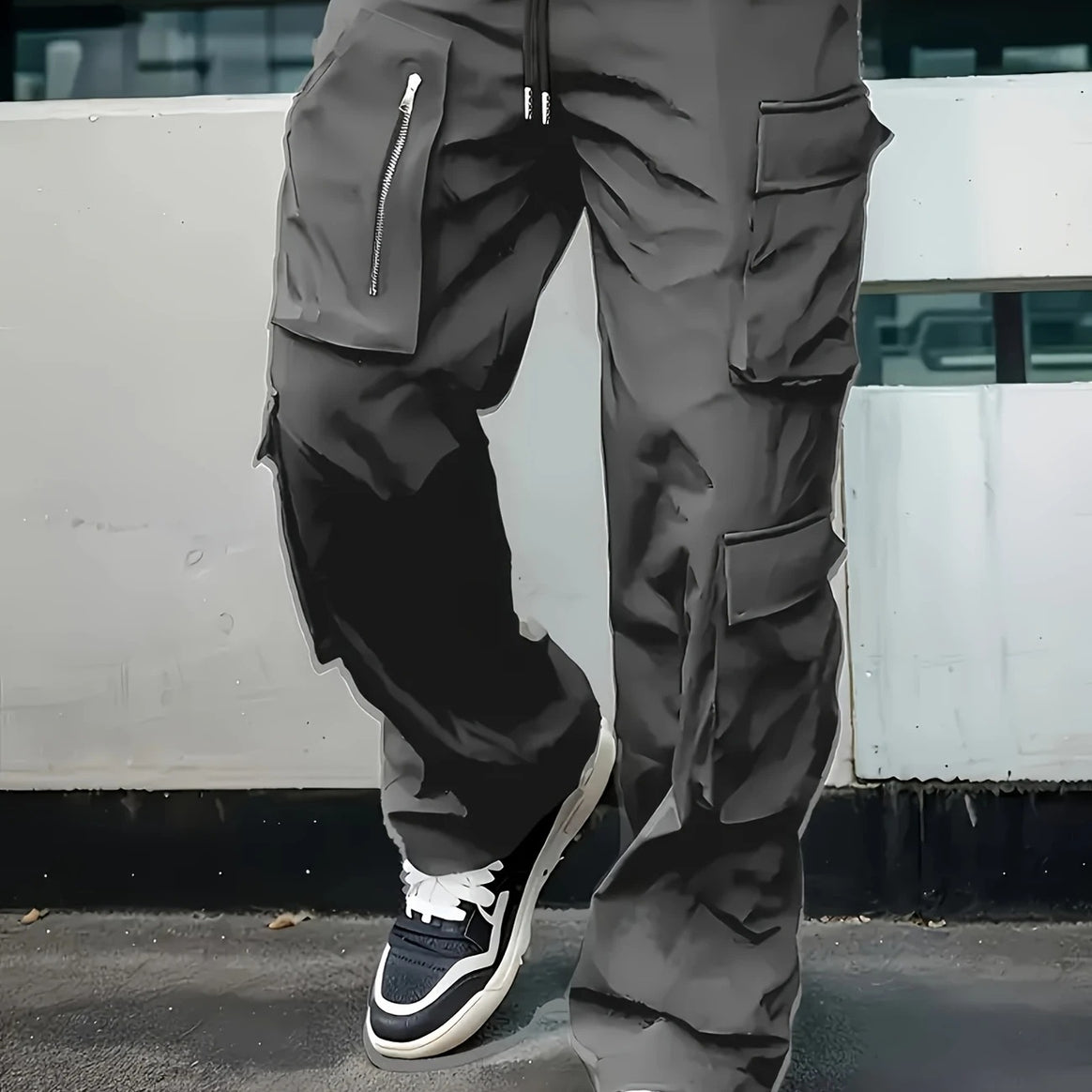 Men's multifunctional cargo pants with large flap and zip pockets as well as drawstring Mune Fashion