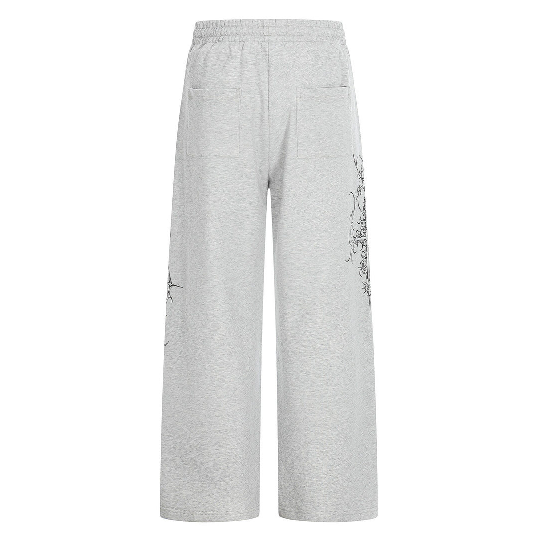 Women's Loose Sweatpants with Drawstring, Decorative Studs and Graphic Print Mune Fashion