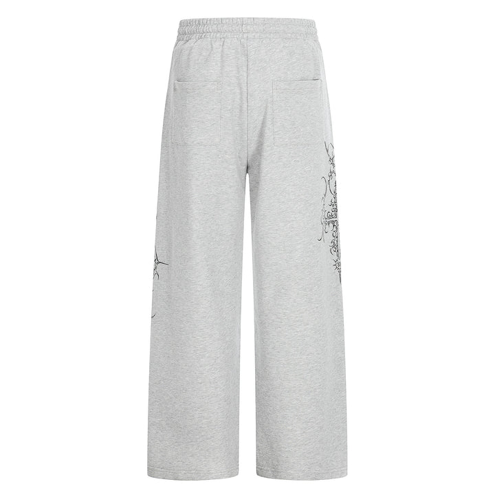 Women's Loose Sweatpants with Drawstring, Decorative Studs and Graphic Print Mune Fashion