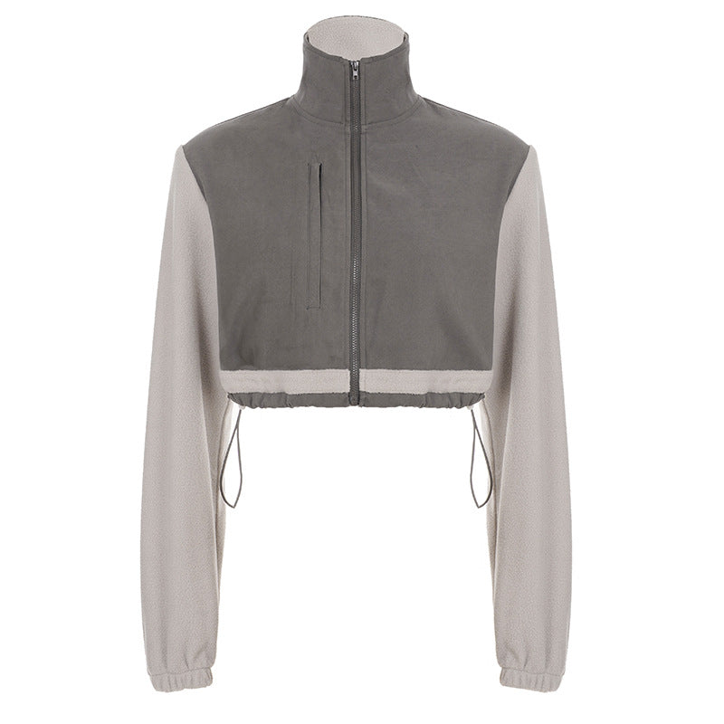 Women's short fleece zip jacket with stand-up collar, drawstring hem, and chest pocket Mune Fashion