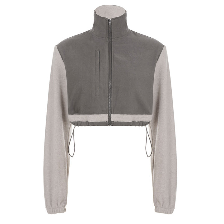 Women's short fleece zip jacket with stand-up collar, drawstring hem, and chest pocket Mune Fashion