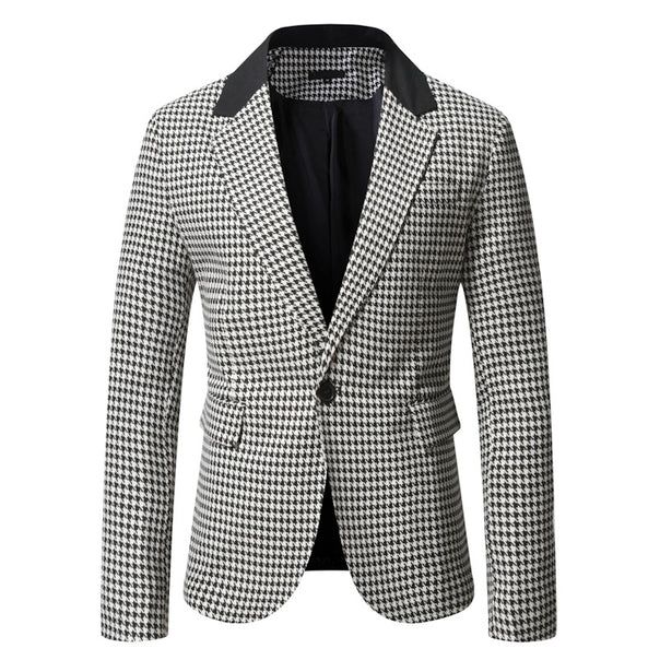 Men's tailored blazer with houndstooth pattern, lapel collar and flap pockets Mune Fashion