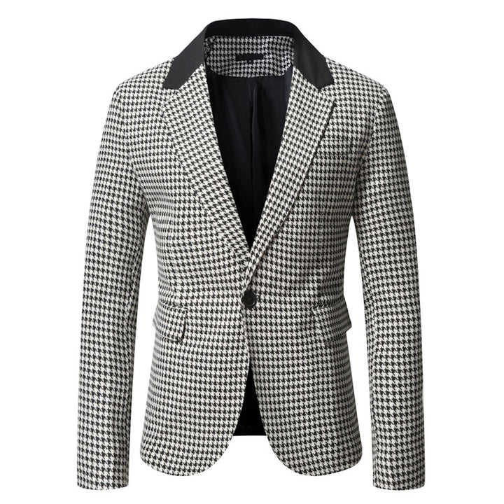 Men's tailored blazer with houndstooth pattern, lapel collar and flap pockets Mune Fashion