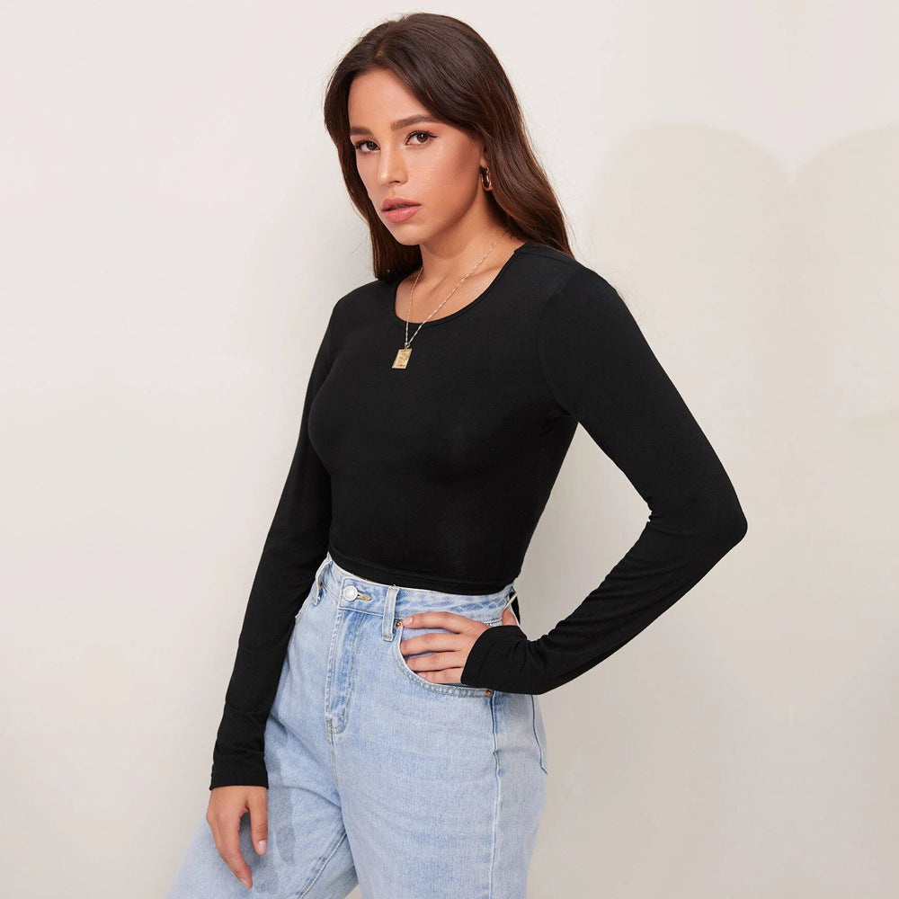 Women's form-fitting cropped long sleeve with sculpting fit and round neckline Mune Fashion