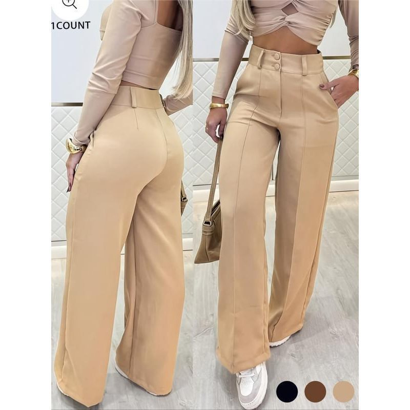 Women's High-Waisted Wide Palazzo Pants with Pleat Mune Fashion