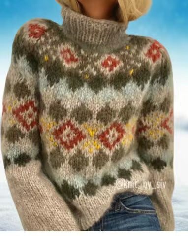 Women's cozy Norwegian knit sweater with stand-up collar and oversized fit Mune Fashion