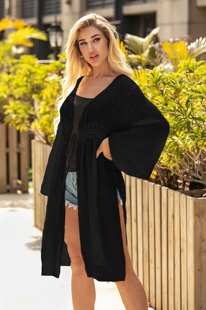Women's crocheted beach cover-up with fringe accents Mune Fashion