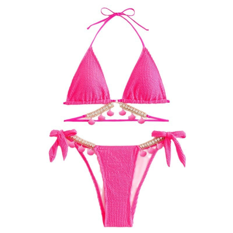 Women Triangle Bikini with decorative tassel design Mune Fashion