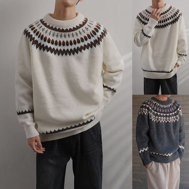 Men's Cozy Chunky Knit Sweater with Creative Pattern Mune Fashion