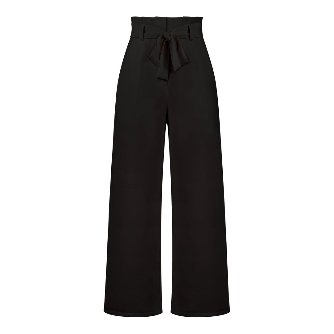 Women's high-waisted paperbag pants with wide leg and waist belt Mune Fashion
