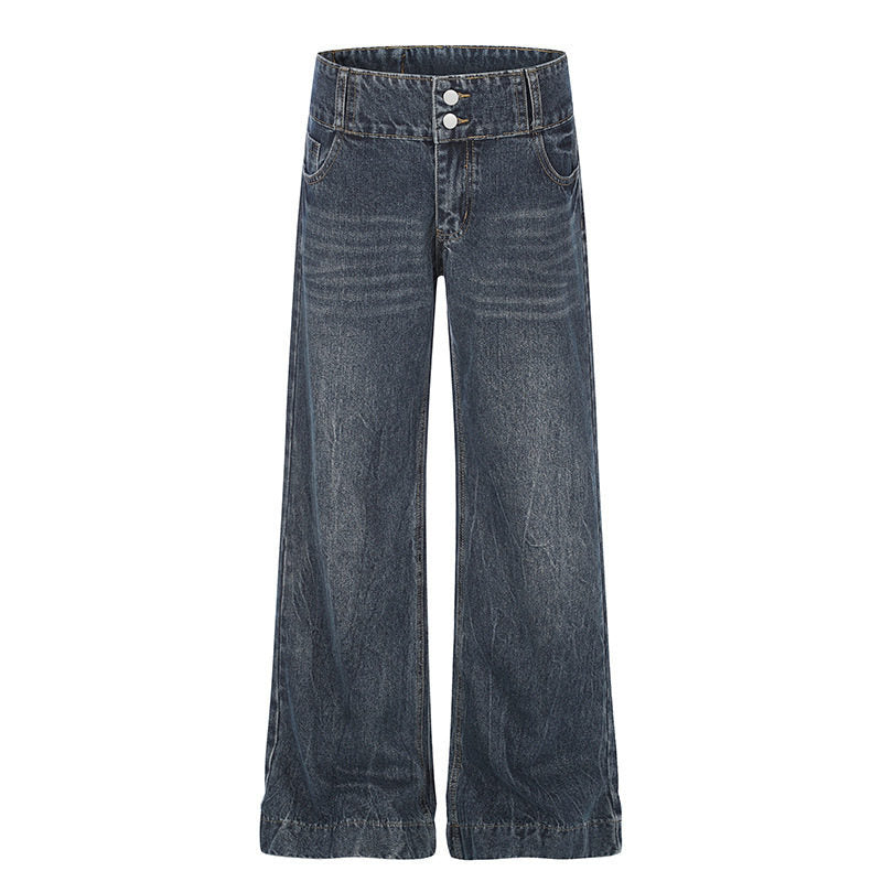 Women High-Waist Wide Palazzo Jeans with Double Button and Flared Leg Mune Fashion