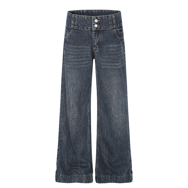 Women High-Waist Wide Palazzo Jeans with Double Button and Flared Leg Mune Fashion