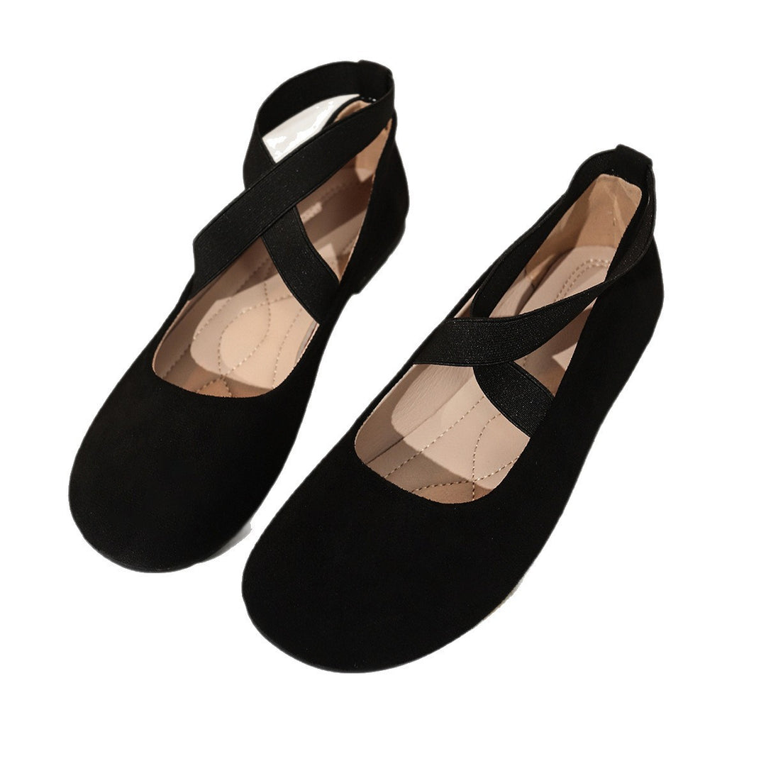 Ladies' ballerinas with elastic cross straps and soft velvet suede upper Mune Fashion