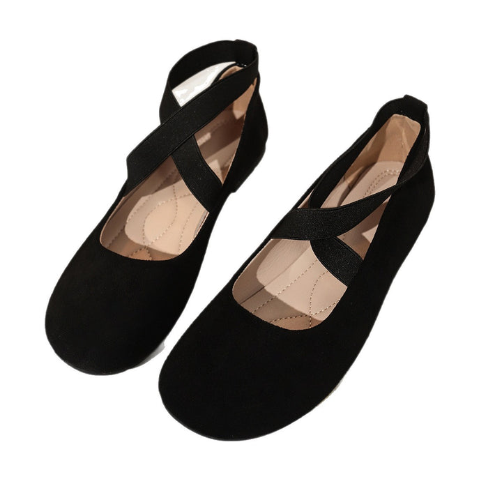 Ladies' ballerinas with elastic cross straps and soft velvet suede upper Mune Fashion