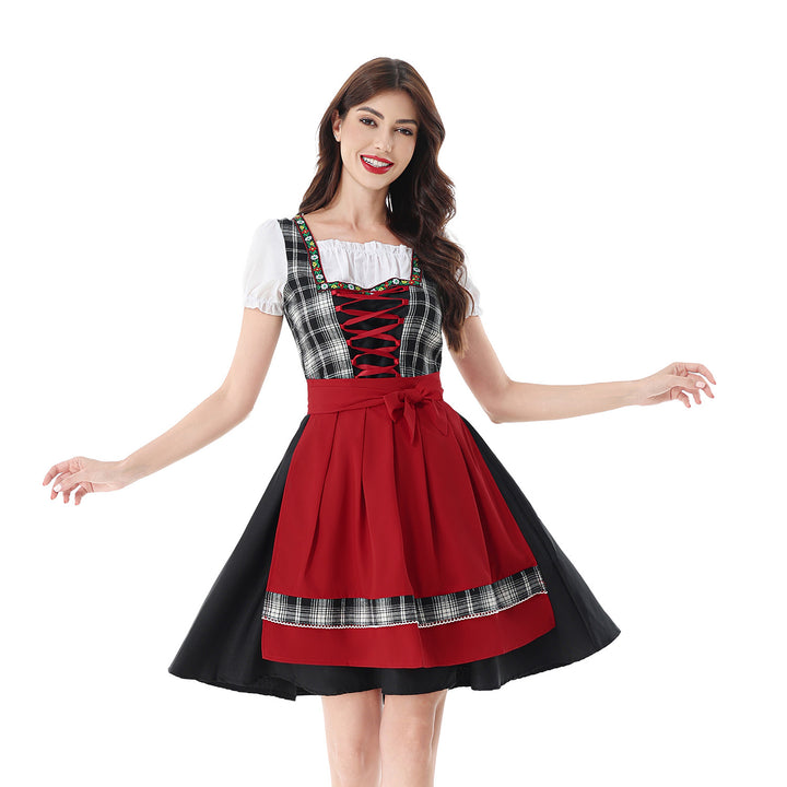 Ladies traditional Dirndl dress with checkered bodice and quilted apron Mune Fashion
