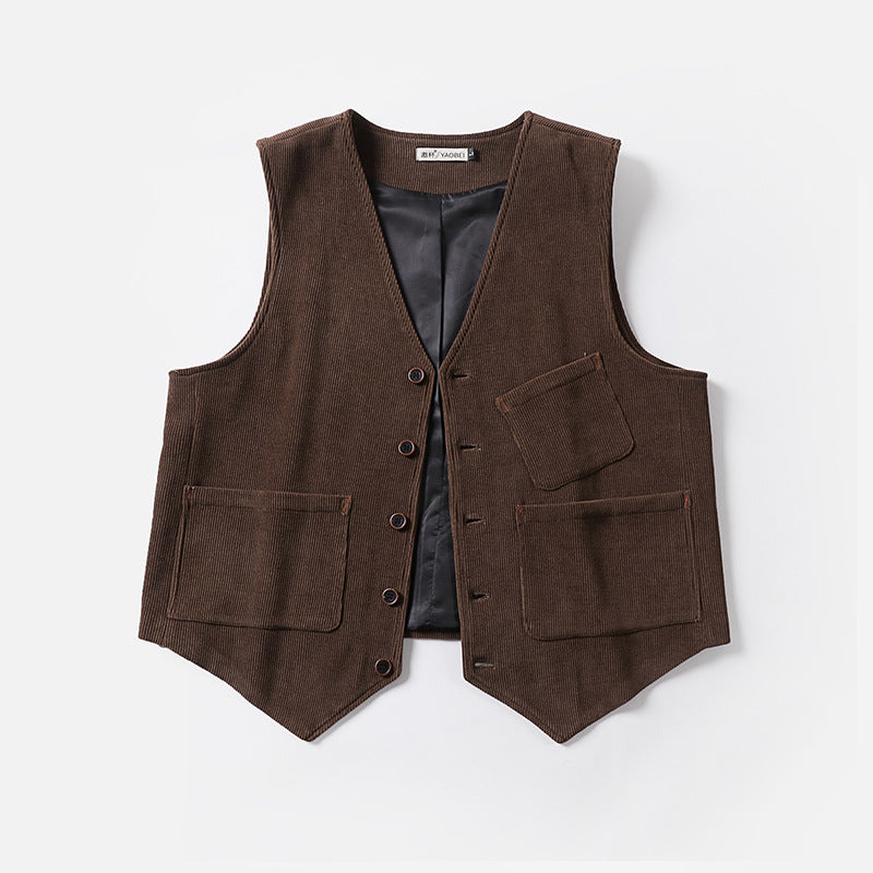 Men's cord waistcoat without lapels with patch pockets and lining Mune Fashion