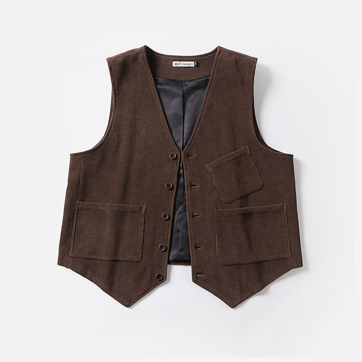 Men's cord waistcoat without lapels with patch pockets and lining Mune Fashion